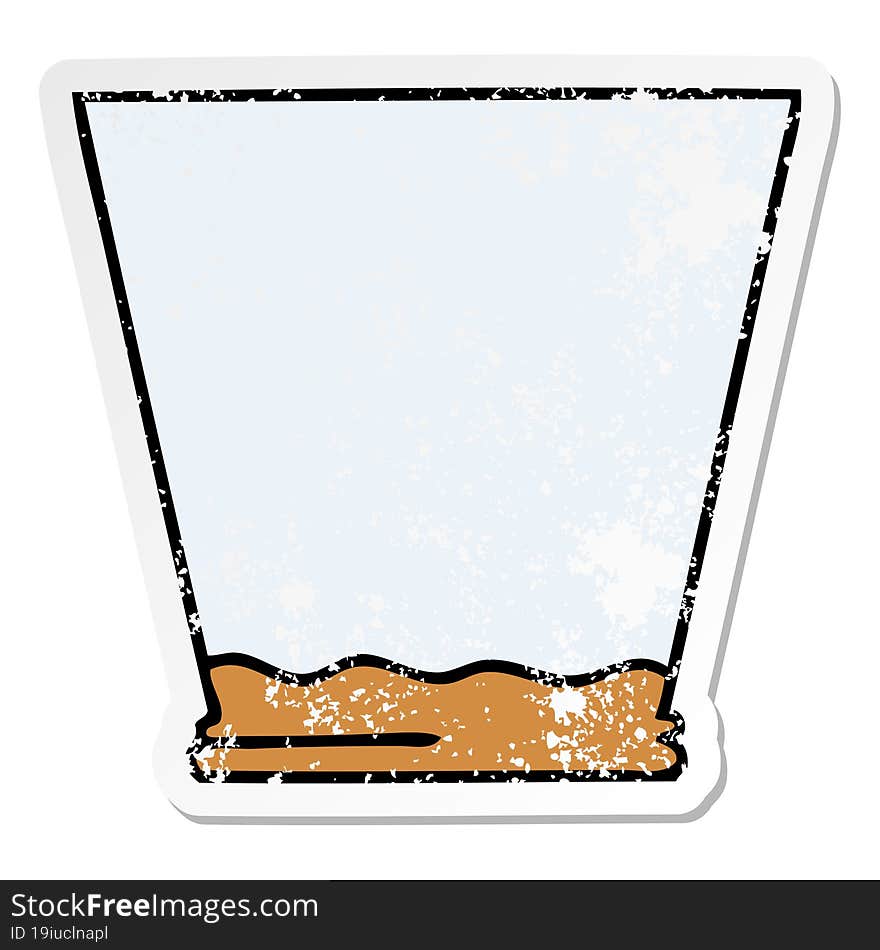 distressed sticker of a quirky hand drawn cartoon whisky tumbler