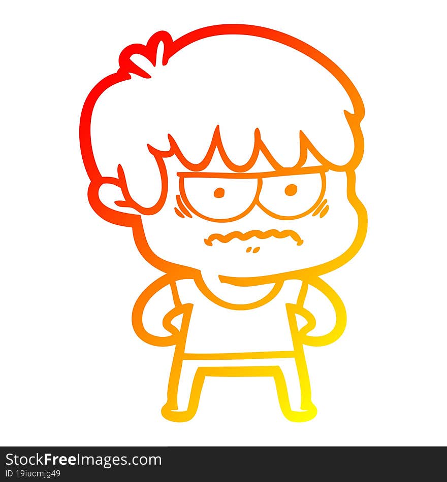 warm gradient line drawing annoyed cartoon boy