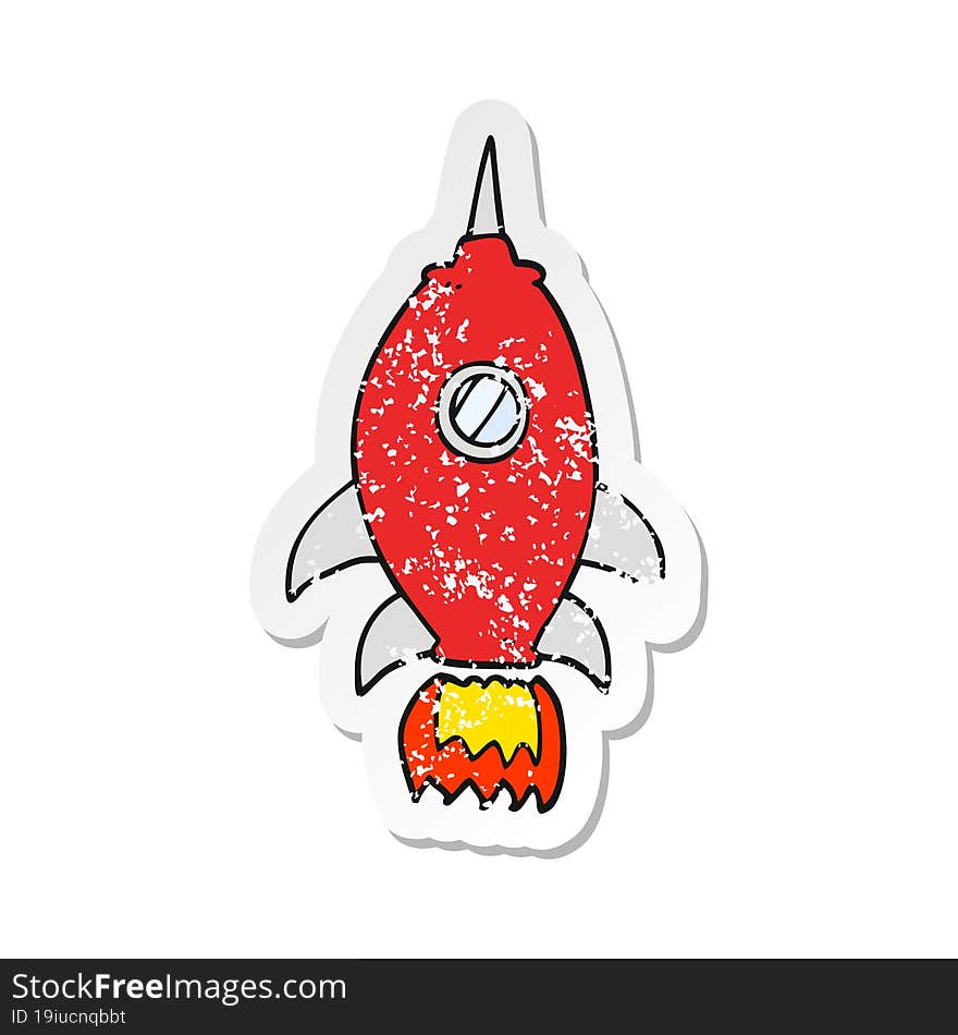 retro distressed sticker of a cartoon spaceship