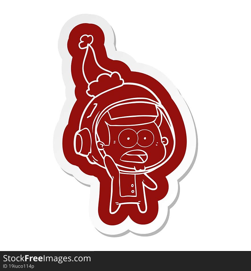 cartoon  sticker of a surprised astronaut wearing santa hat