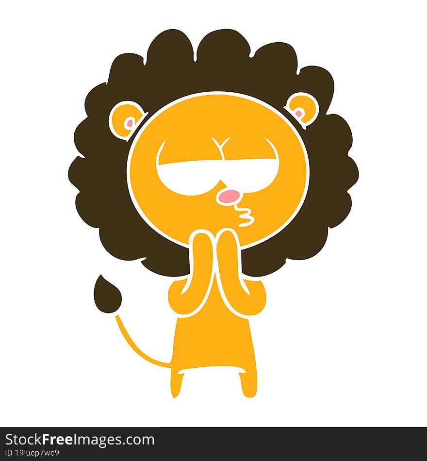 flat color style cartoon lion considering