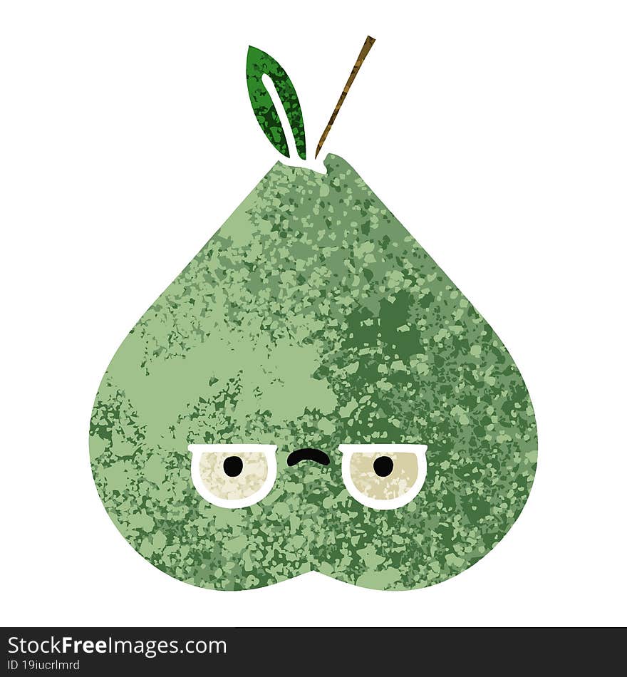 retro illustration style cartoon green pear