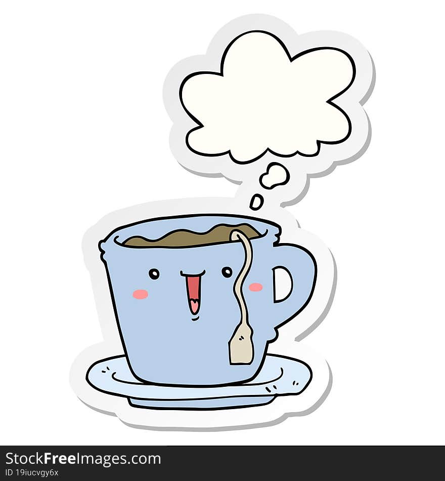 cute cartoon cup and saucer with thought bubble as a printed sticker