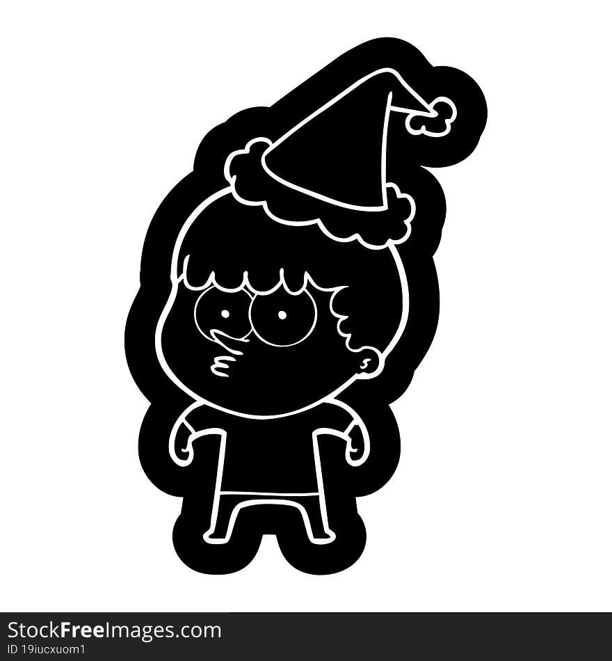 cartoon icon of a curious boy wearing santa hat