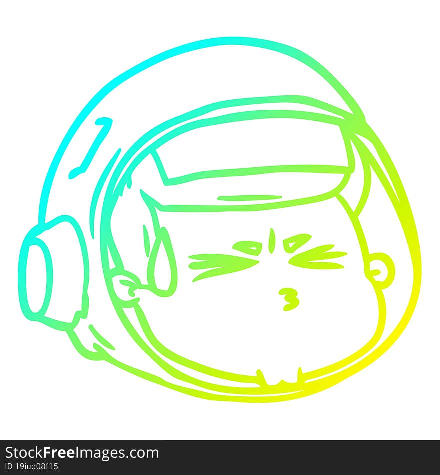 cold gradient line drawing cartoon stressed astronaut face