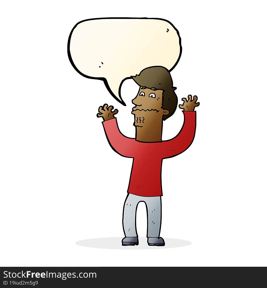 cartoon nervous man with speech bubble