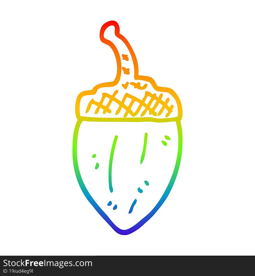 rainbow gradient line drawing of a cartoon acorn