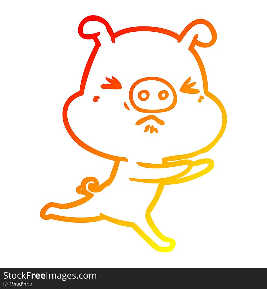 warm gradient line drawing cartoon annoyed pig running