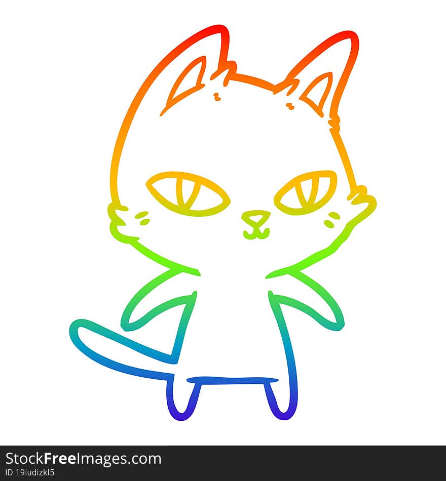 Rainbow Gradient Line Drawing Cartoon Cat Staring