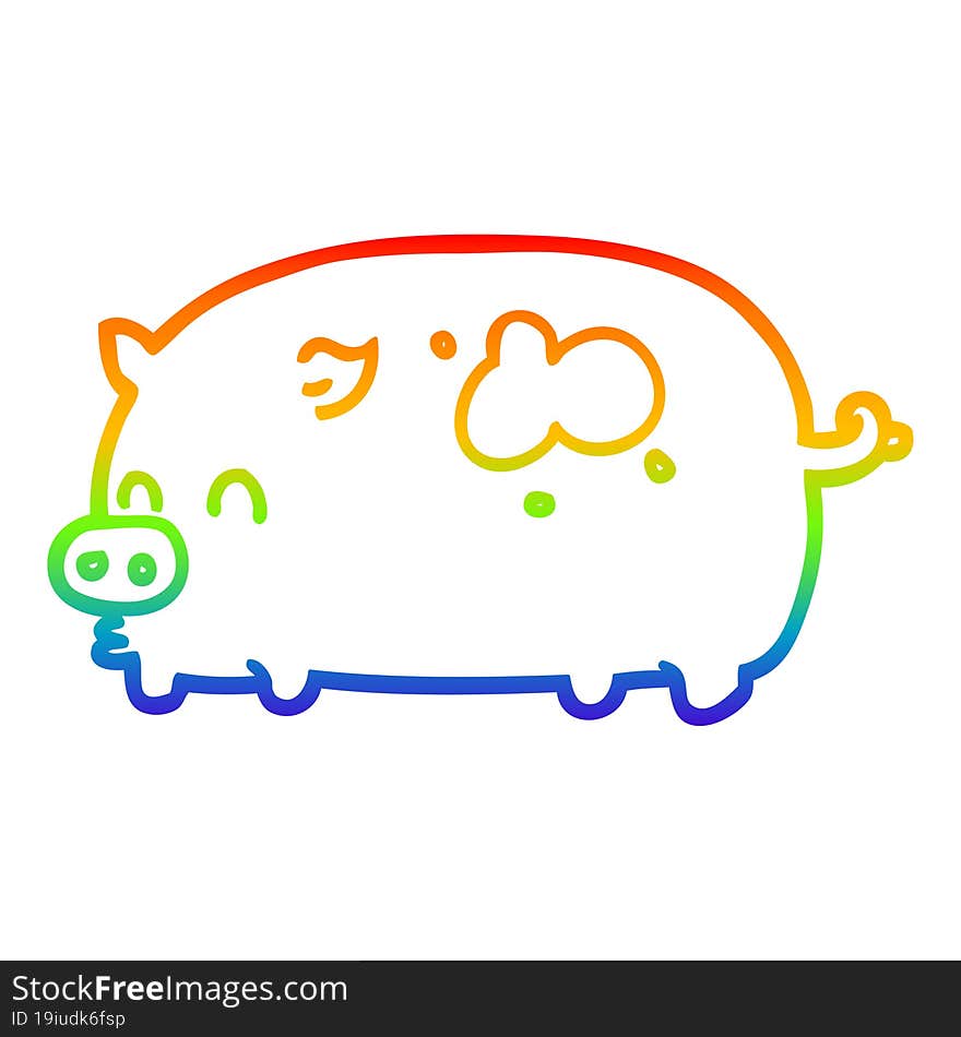 rainbow gradient line drawing cute cartoon pig