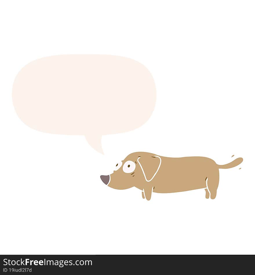 cartoon little dog and speech bubble in retro style