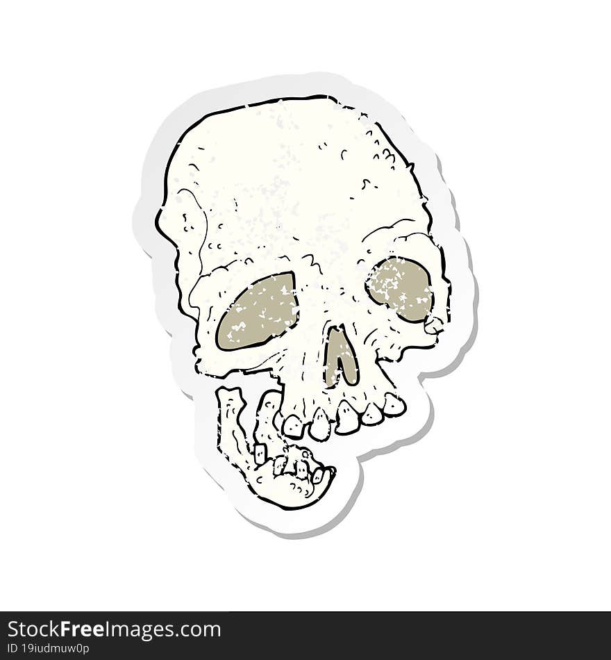 Retro Distressed Sticker Of A Cartoon Ancient Spooky Skull