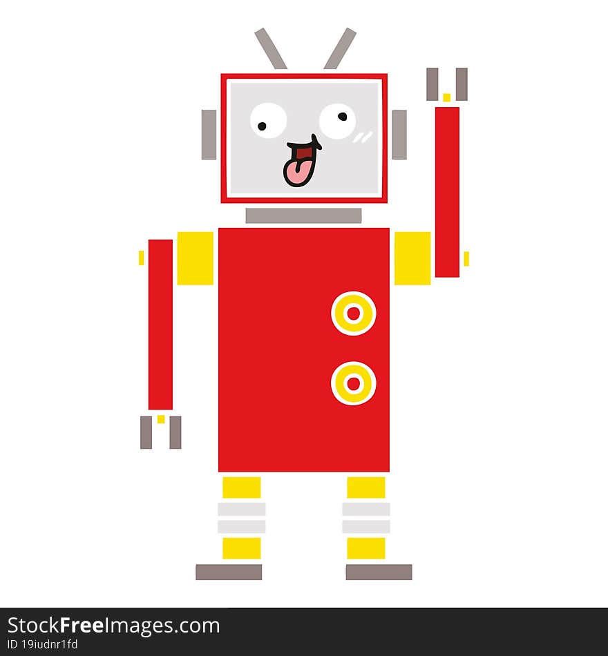 flat color retro cartoon of a crazy robot