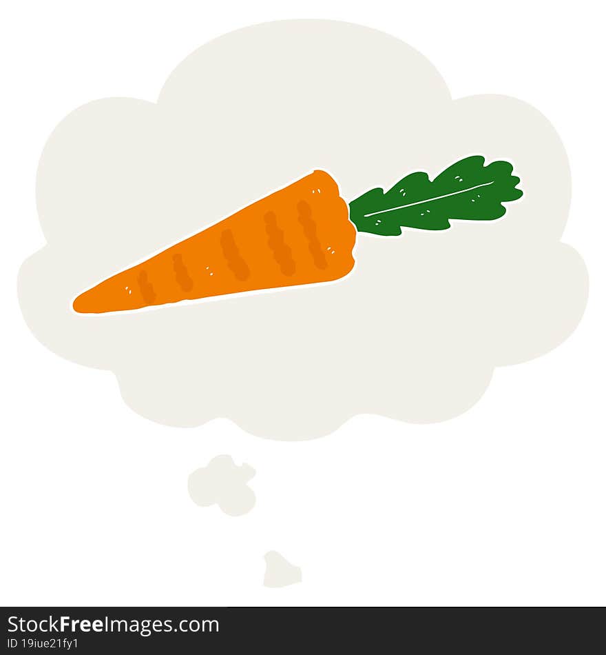 cartoon carrot and thought bubble in retro style