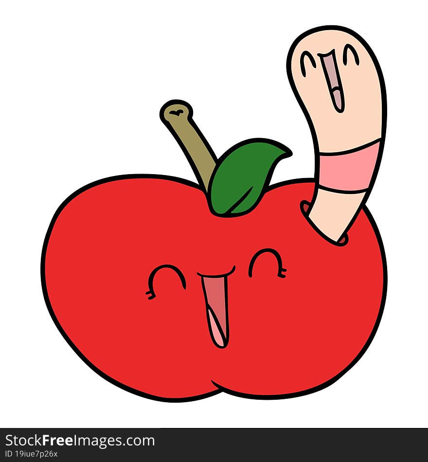 cartoon worm in happy apple. cartoon worm in happy apple