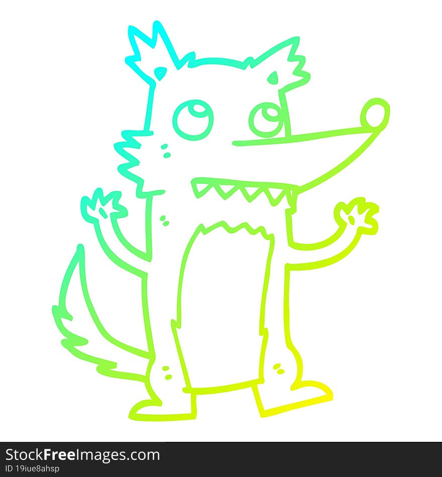 cold gradient line drawing of a cartoon wolf