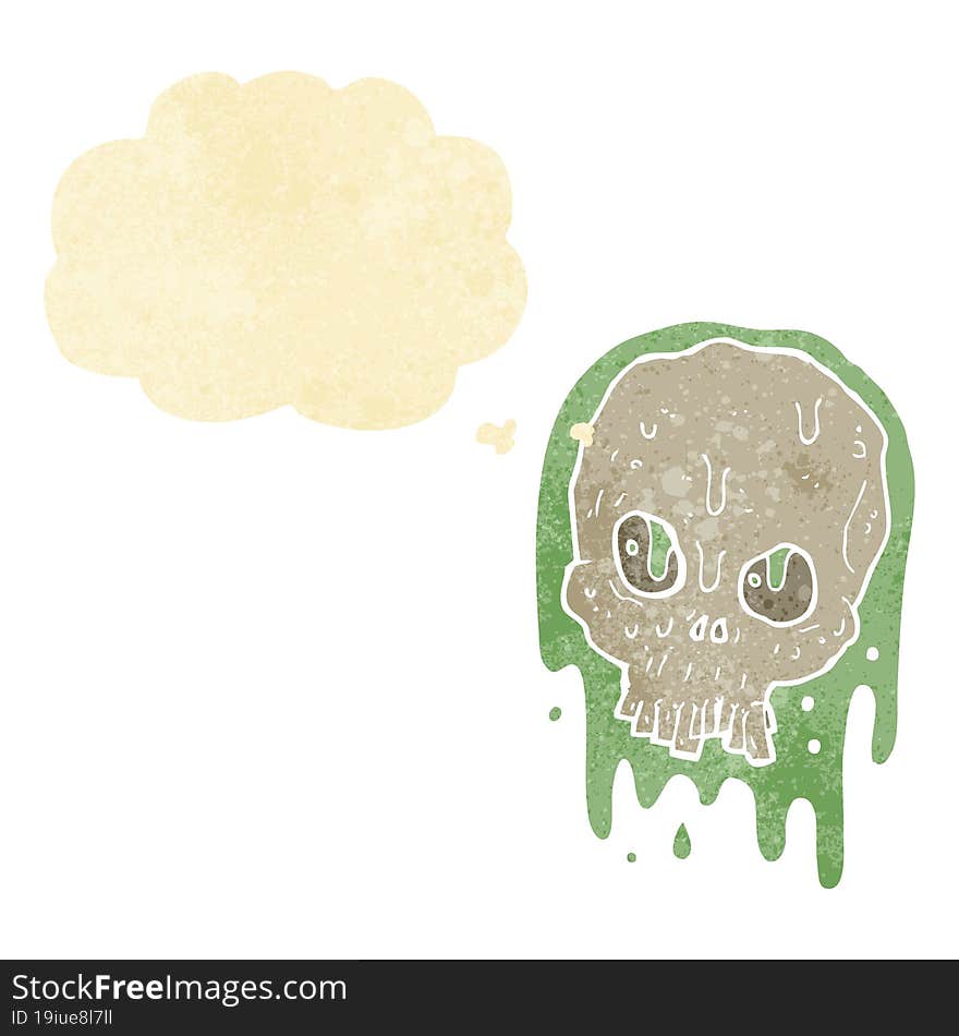 cartoon slimy skull with thought bubble