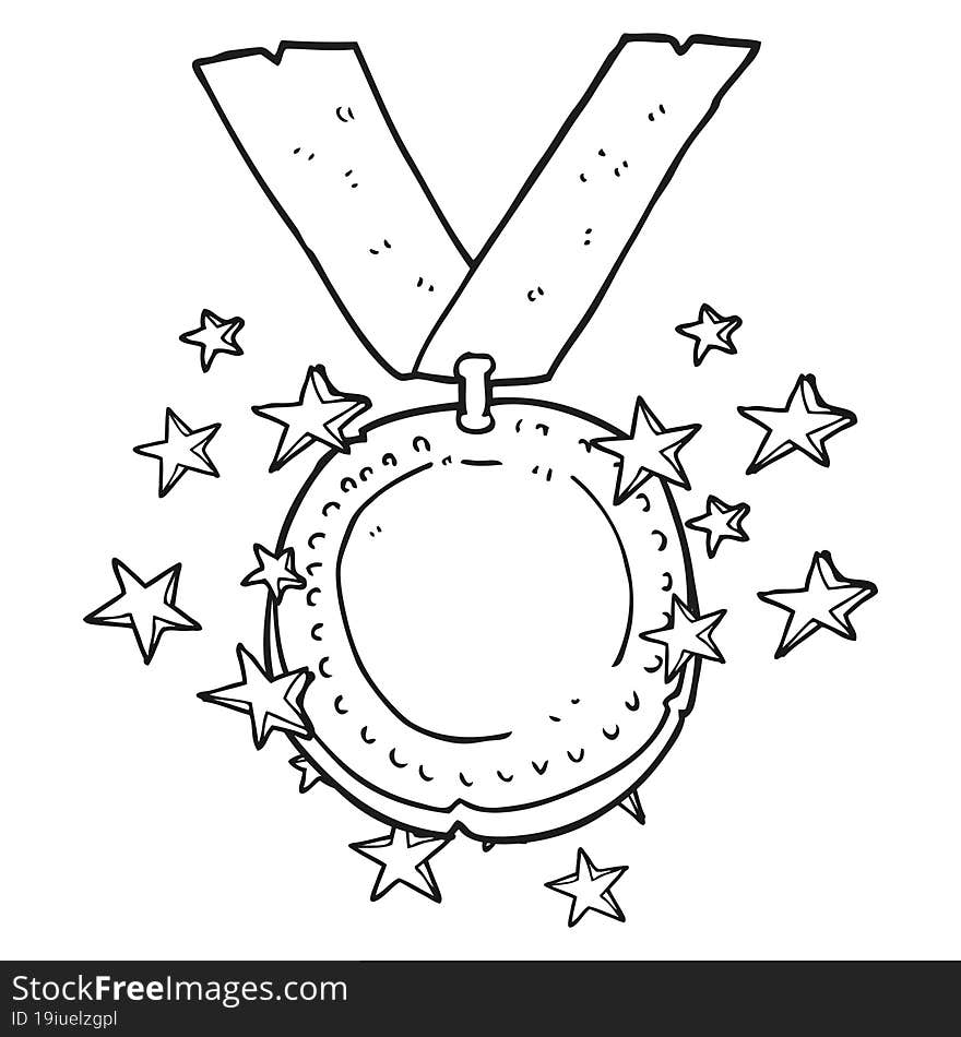 Black And White Cartoon Sparkling Gold Medal