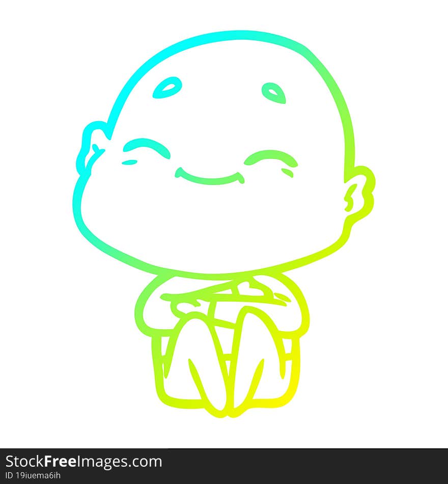 cold gradient line drawing happy cartoon bald man