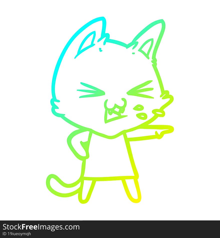 cold gradient line drawing cartoon cat hissing