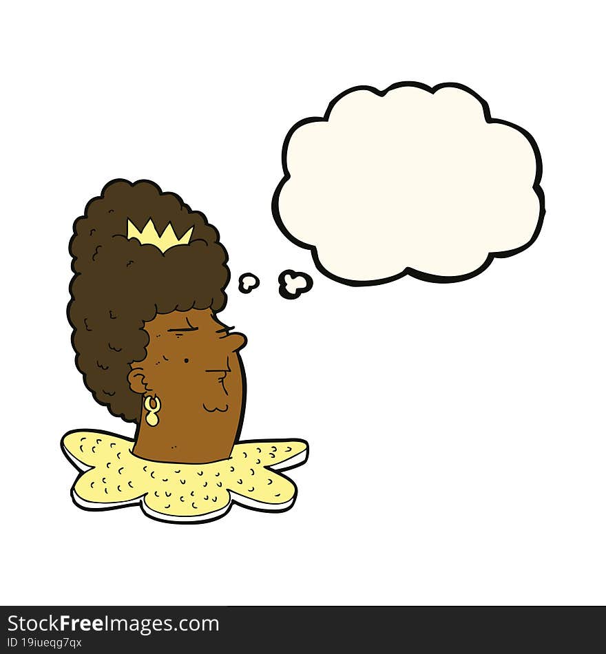 cartoon queen head with thought bubble