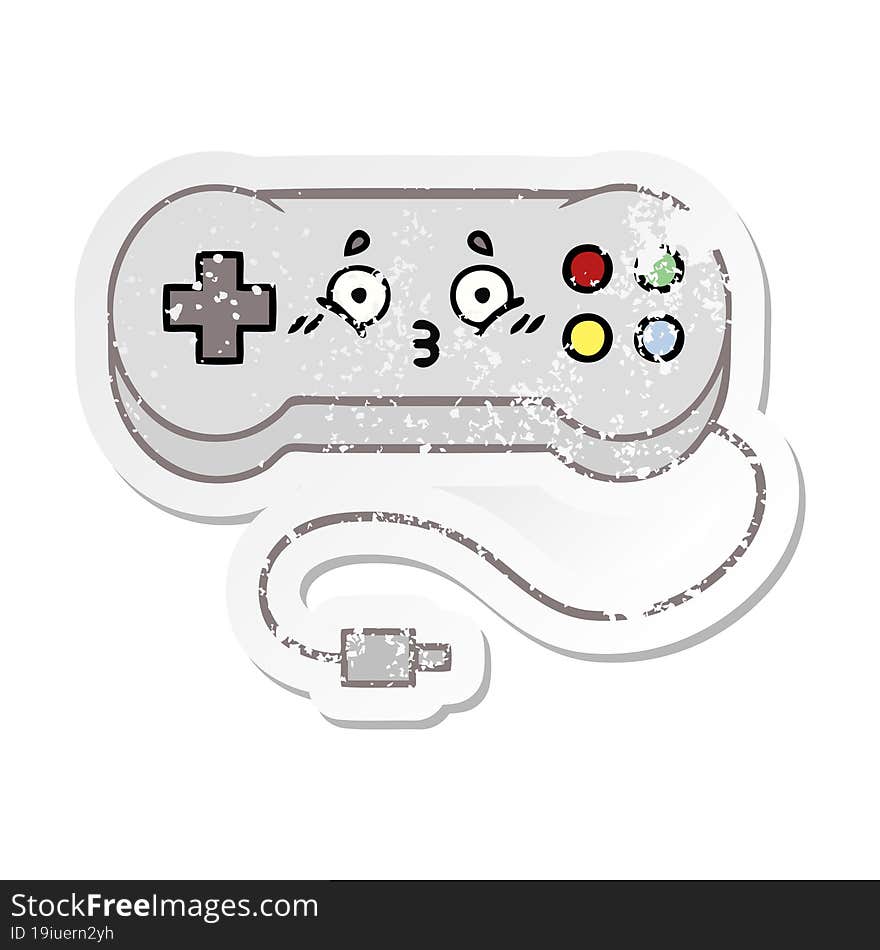 distressed sticker of a cute cartoon game controller