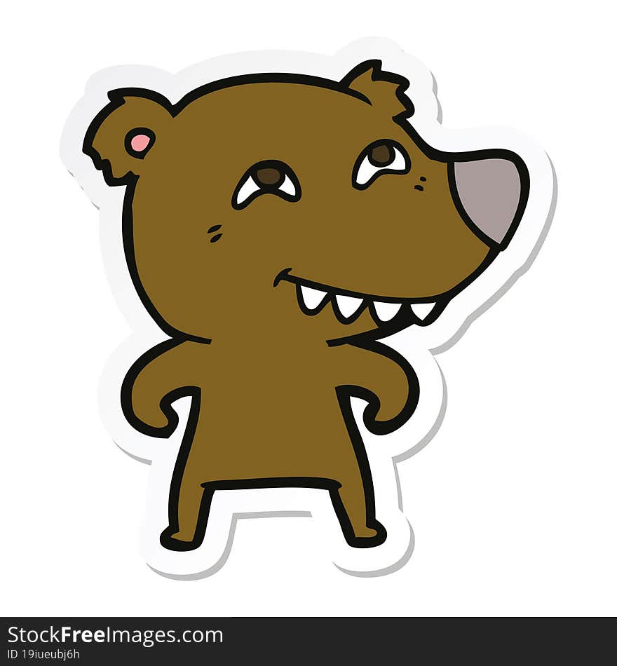 sticker of a cartoon bear showing teeth