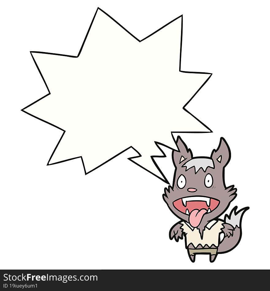 cartoon halloween werewolf with speech bubble