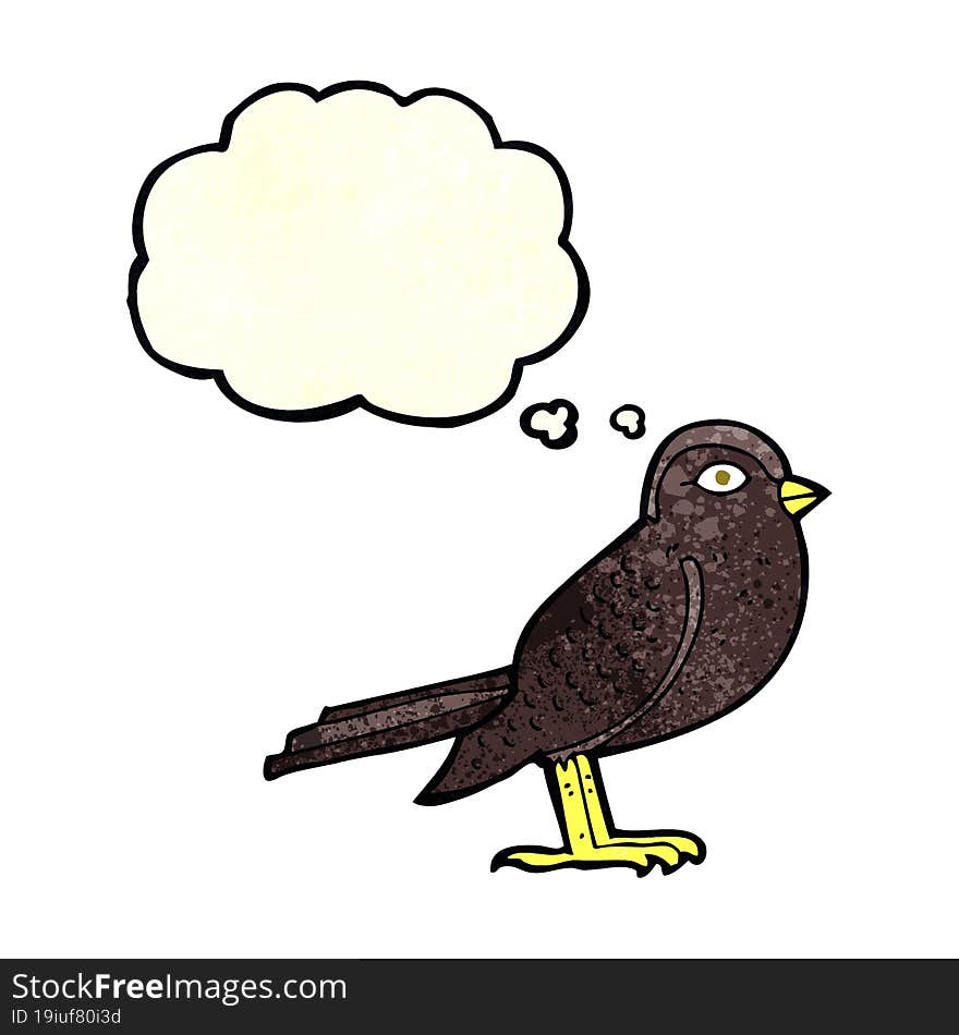 cartoon garden bird with thought bubble