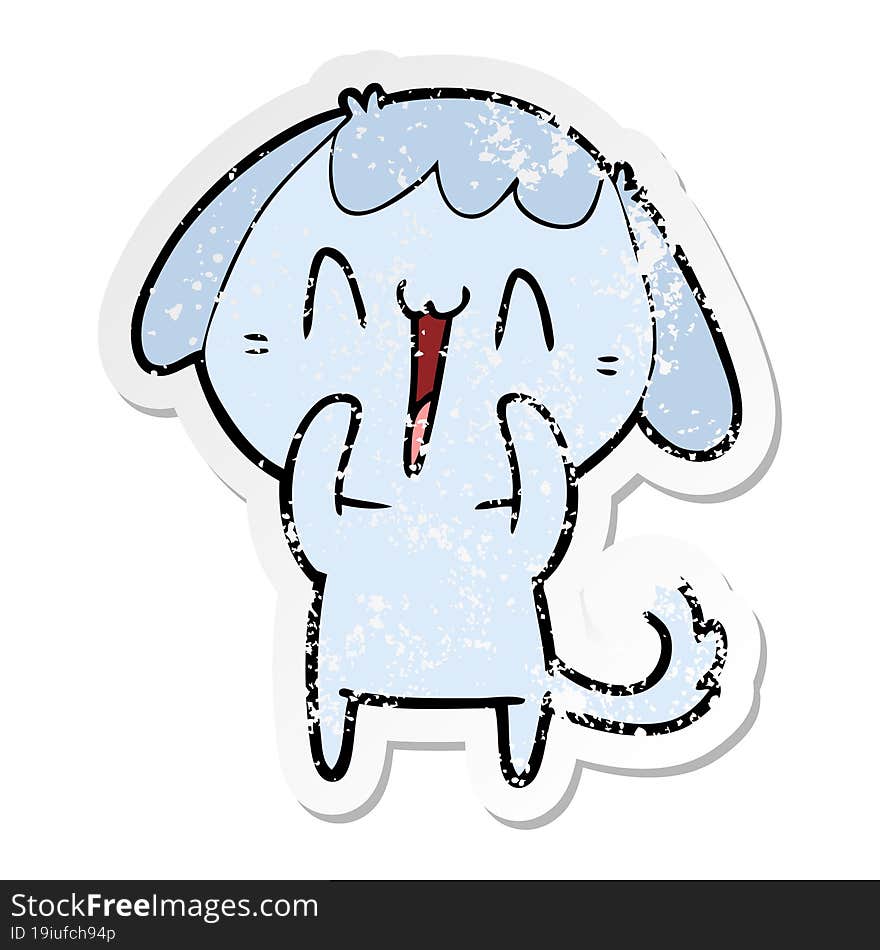 distressed sticker of a cartoon laughing dog