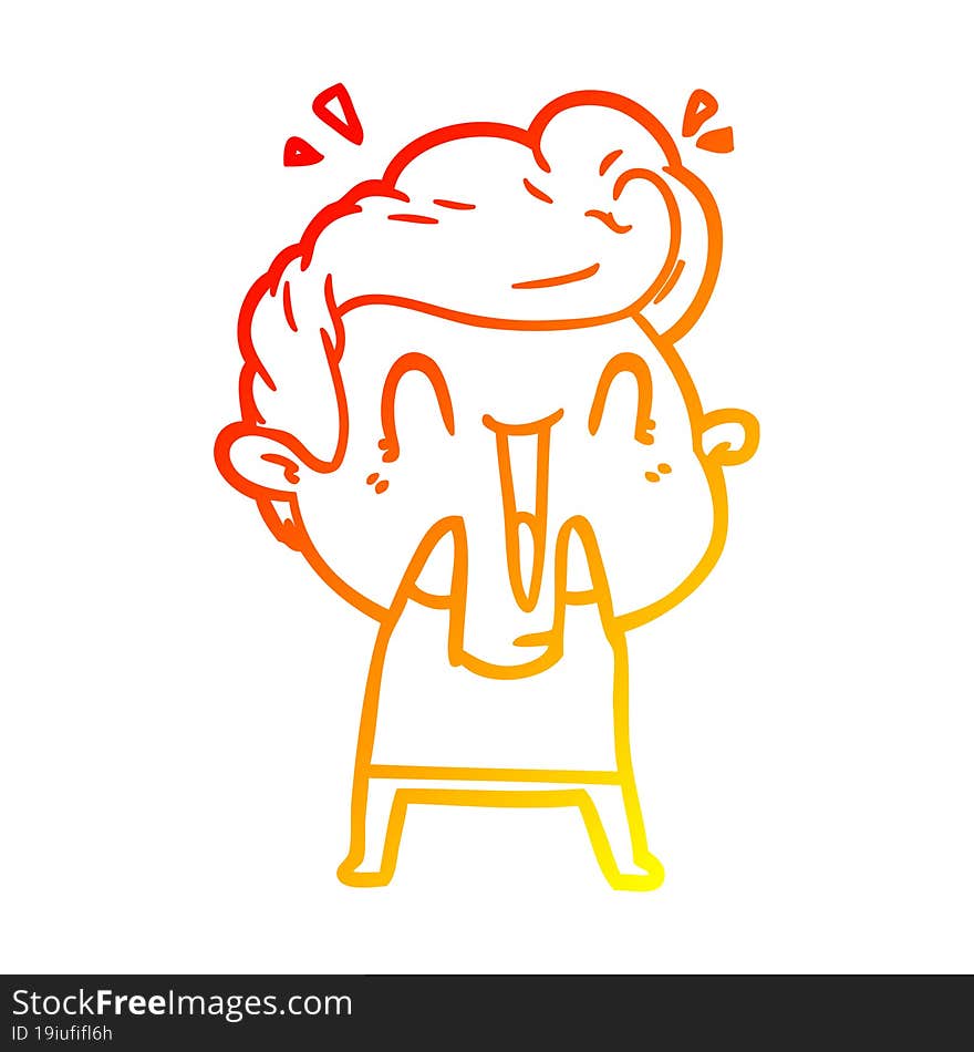 warm gradient line drawing of a cartoon happy man laughing