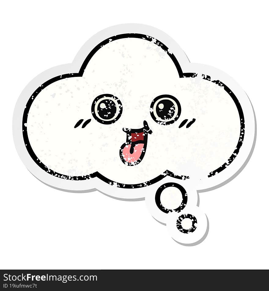 Distressed Sticker Of A Cute Cartoon Thought Bubble