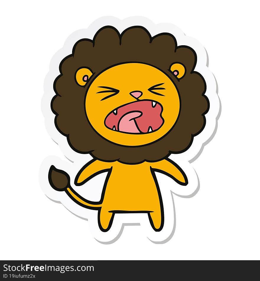 sticker of a cartoon angry lion