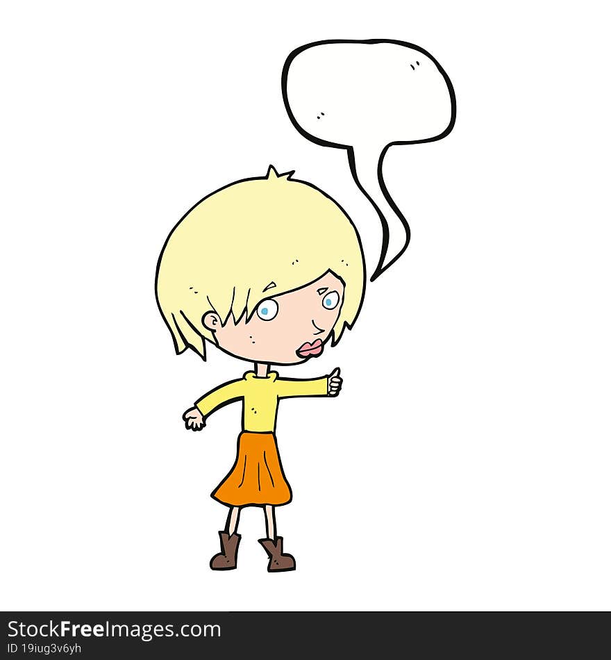 cartoon woman raising eyebrow with speech bubble