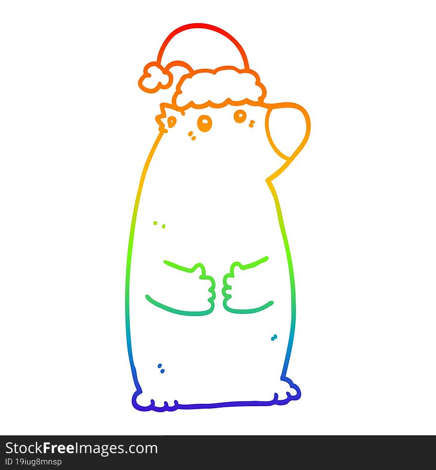 rainbow gradient line drawing cartoon bear wearing christmas hat