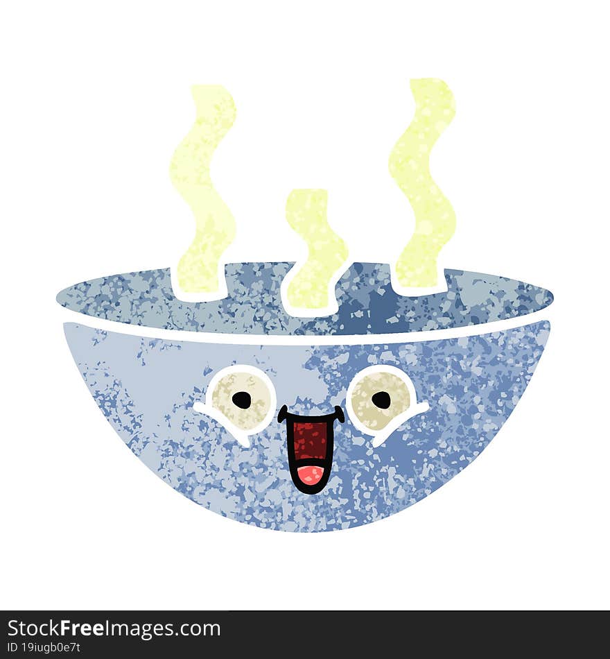 Retro Illustration Style Cartoon Bowl Of Hot Soup