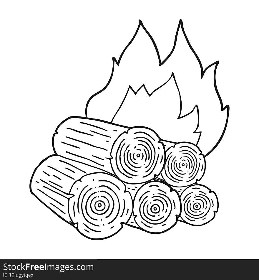 black and white cartoon burning logs