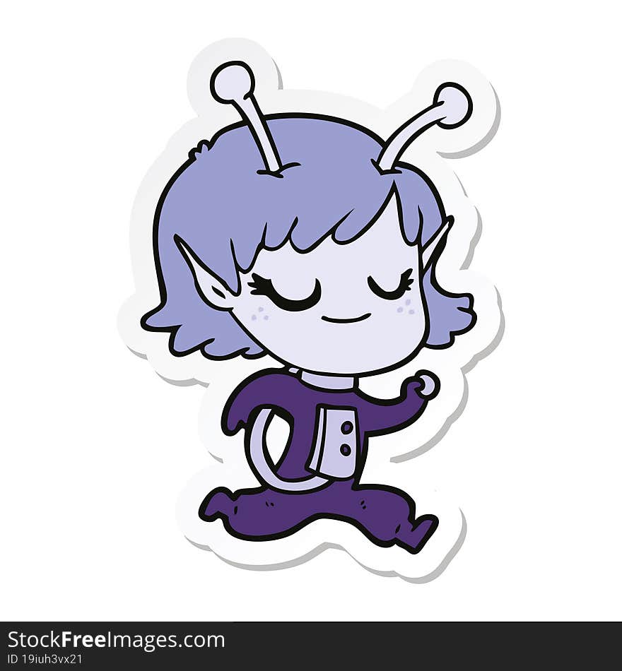 Sticker Of A Smiling Alien Girl Cartoon