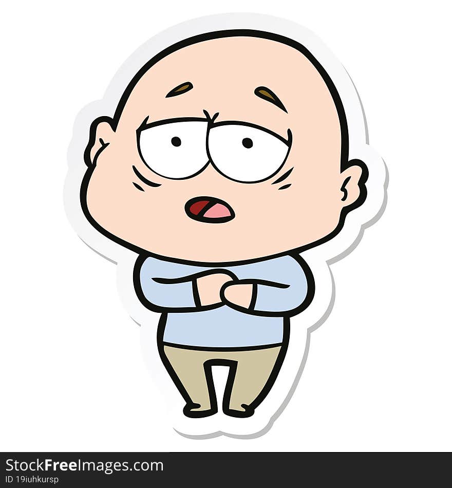 sticker of a cartoon tired bald man