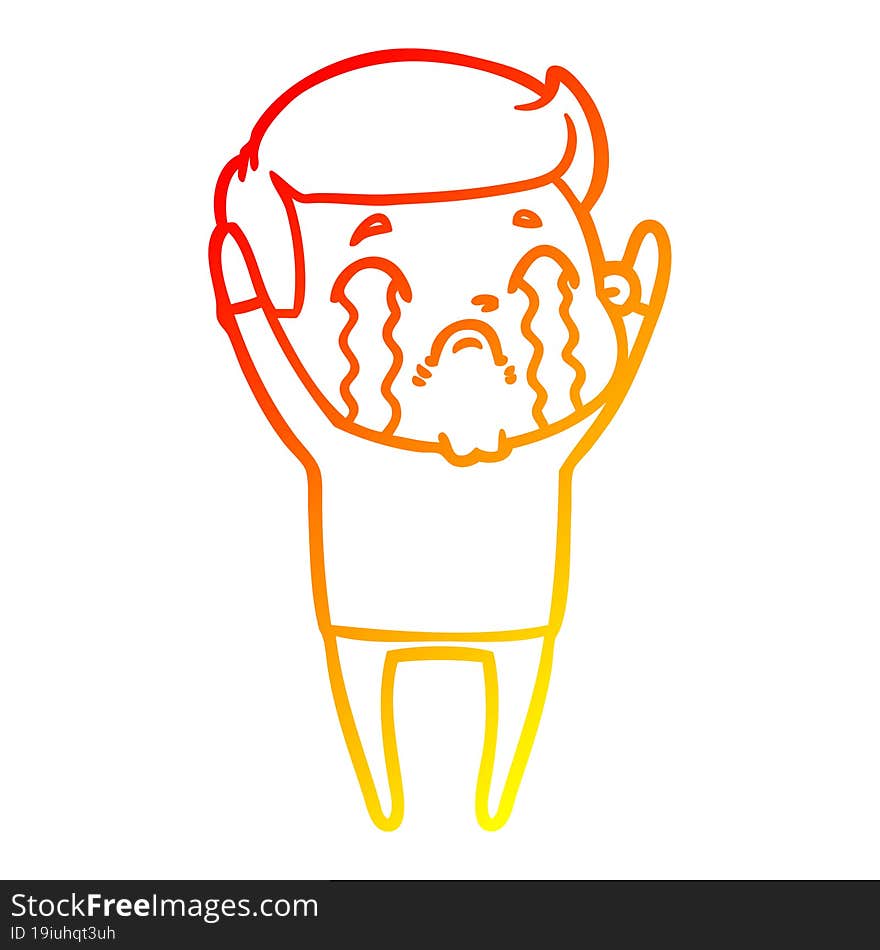 warm gradient line drawing of a cartoon man crying