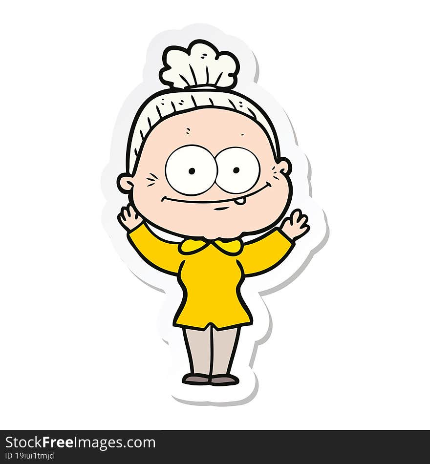 sticker of a cartoon happy old woman