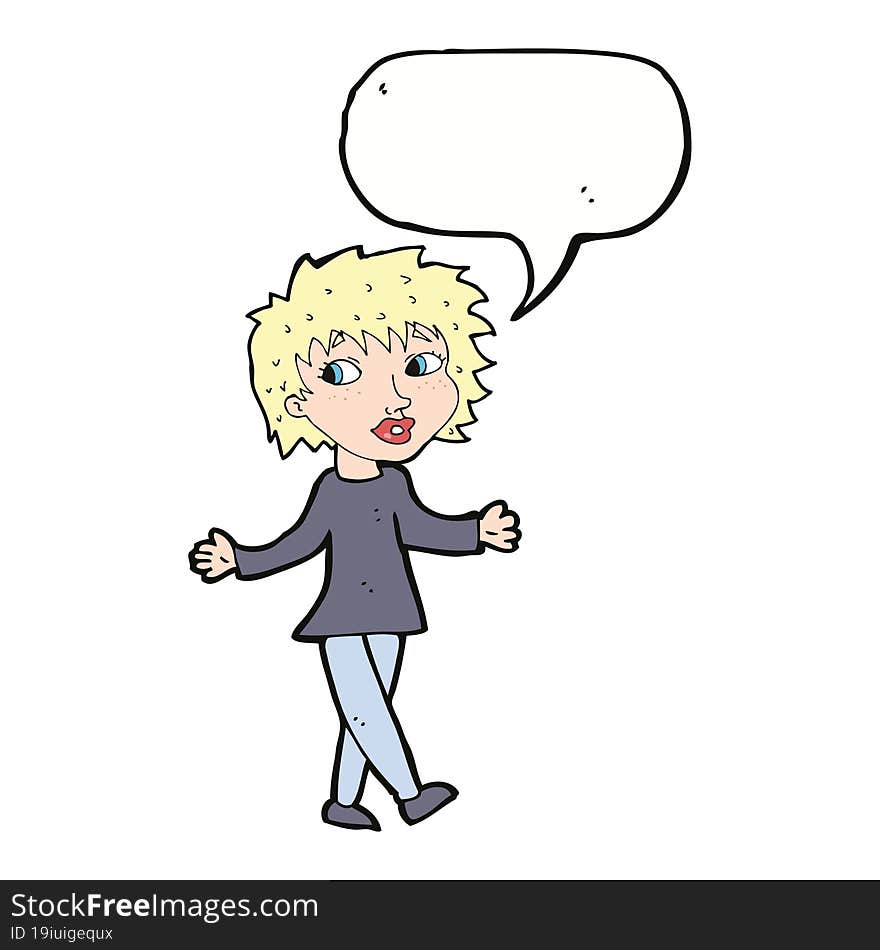 Cartoon Woman With No Worries With Speech Bubble