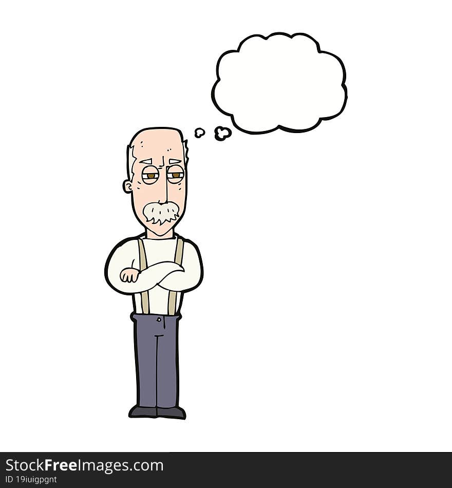 cartoon annoyed old man with thought bubble