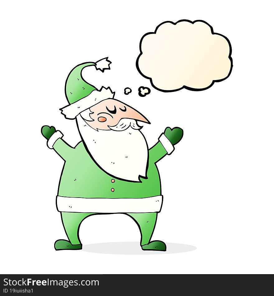 cartoon santa claus with thought bubble