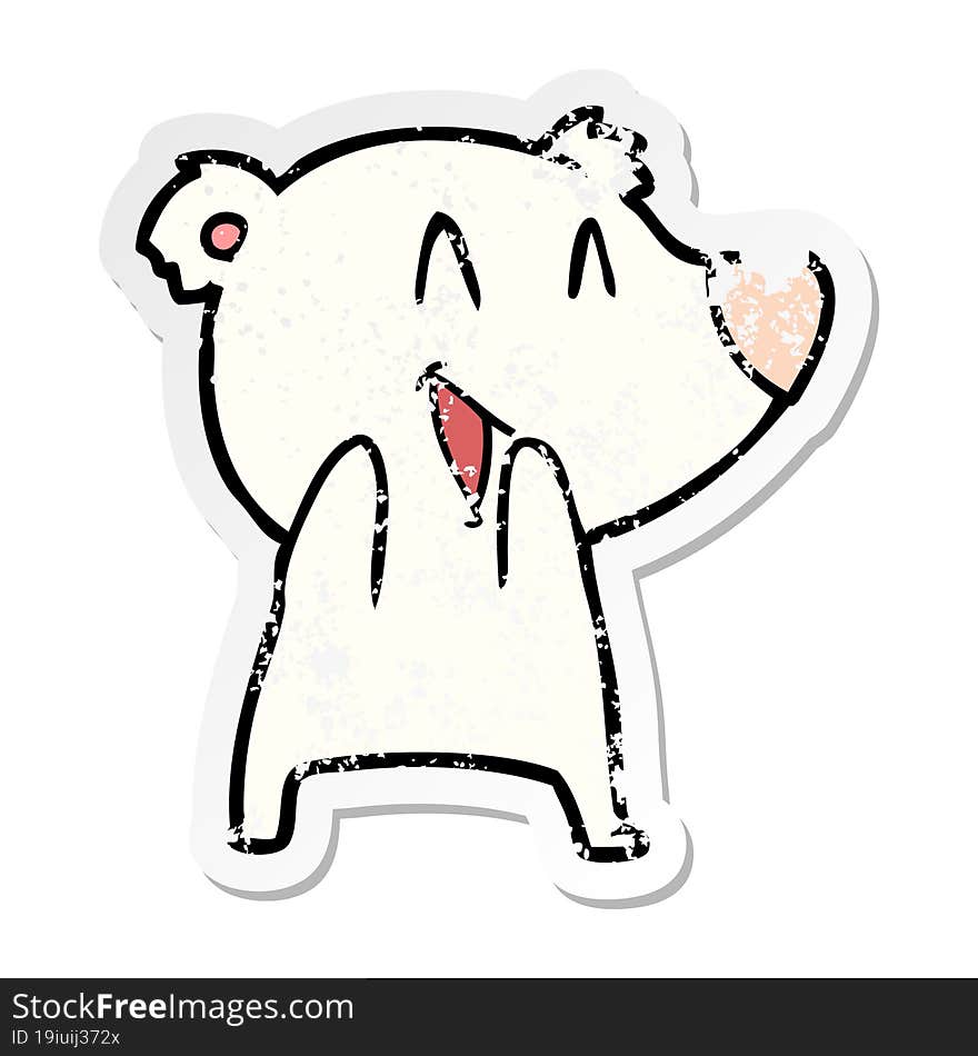 distressed sticker of a laughing polar bear cartoon