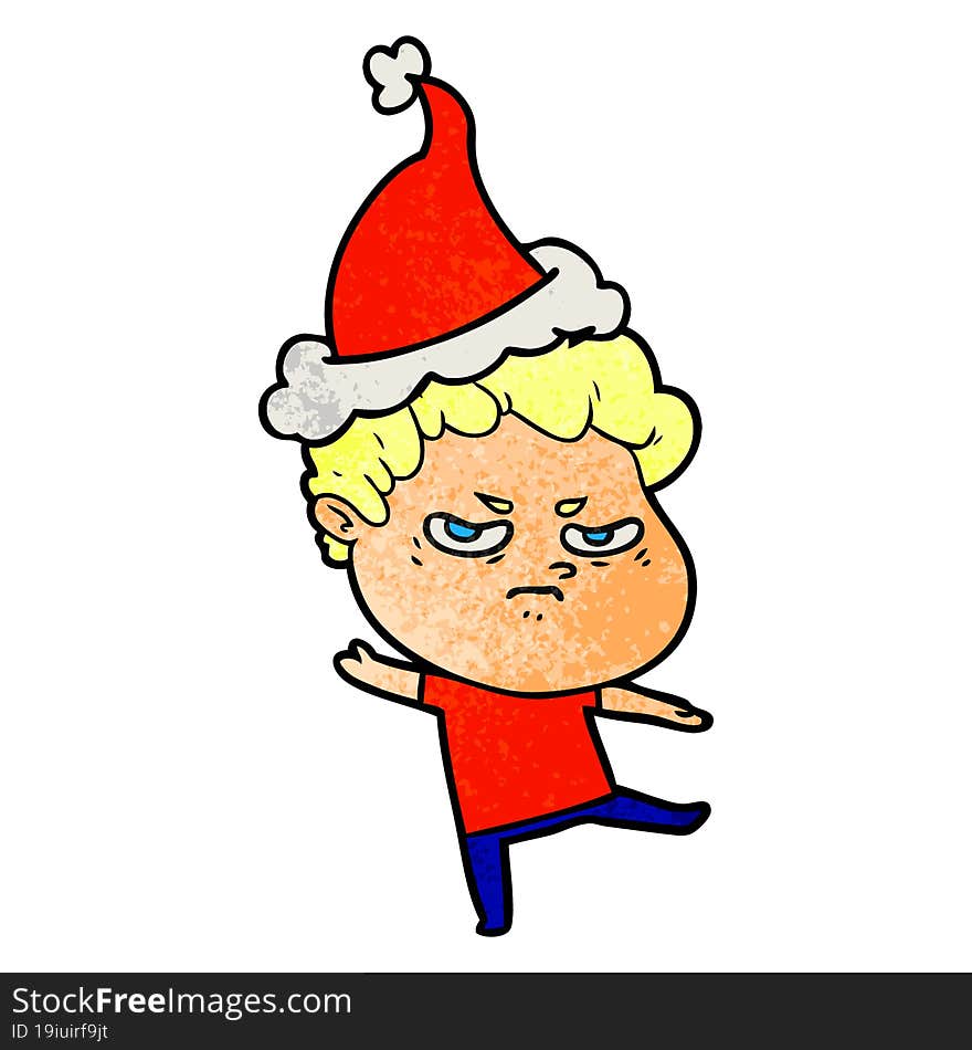 Textured Cartoon Of A Angry Man Wearing Santa Hat