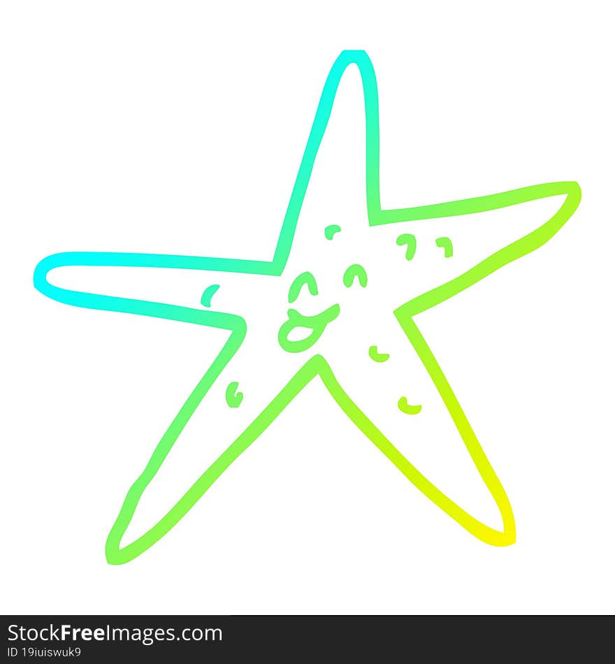 Cold Gradient Line Drawing Cartoon Star Fish