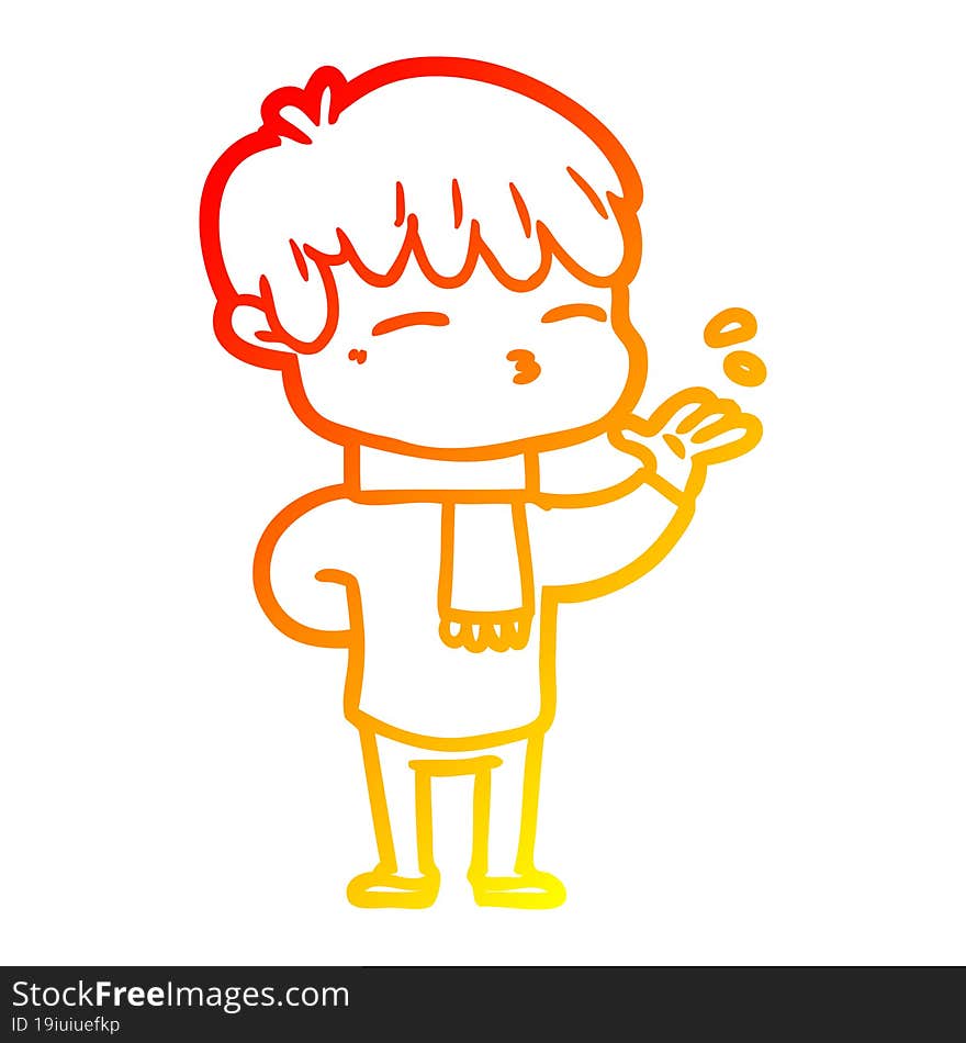 Warm Gradient Line Drawing Cartoon Curious Boy