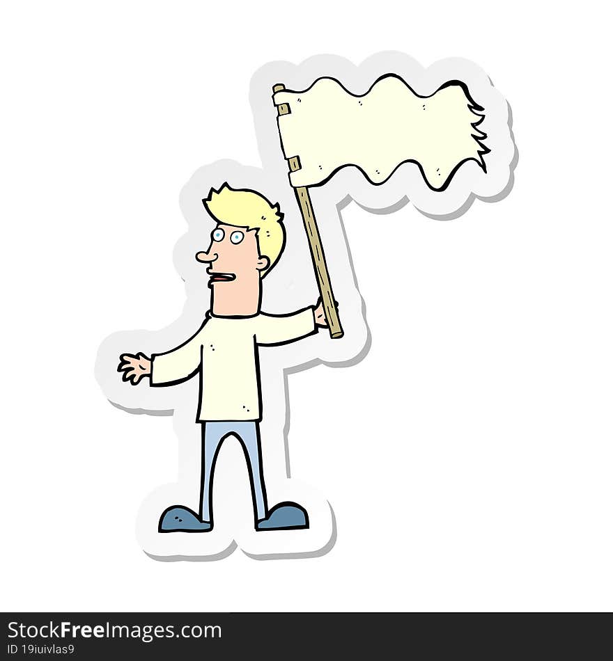 Sticker Of A Cartoon Man Waving White Flag