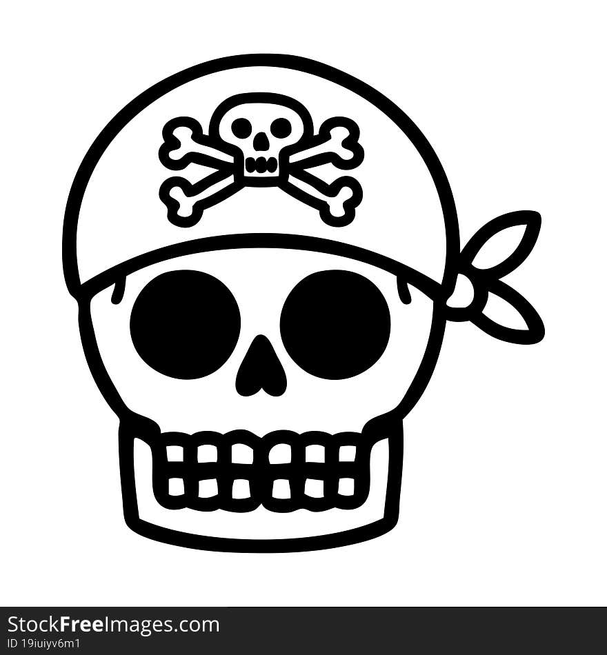 Black Line Tattoo Of A Pirate Skull